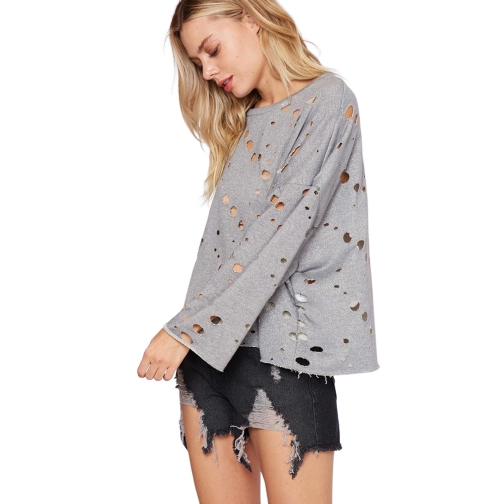 GRAY LASER CUT SWEATSHIRT - Picture 3 of 5
